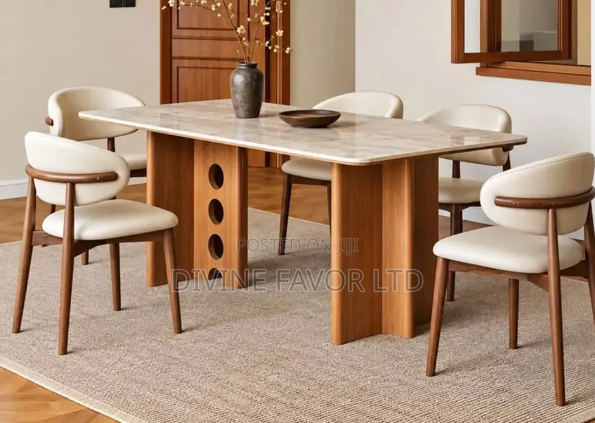 6-Seater Scandinavian Wooden Marble Dining Set