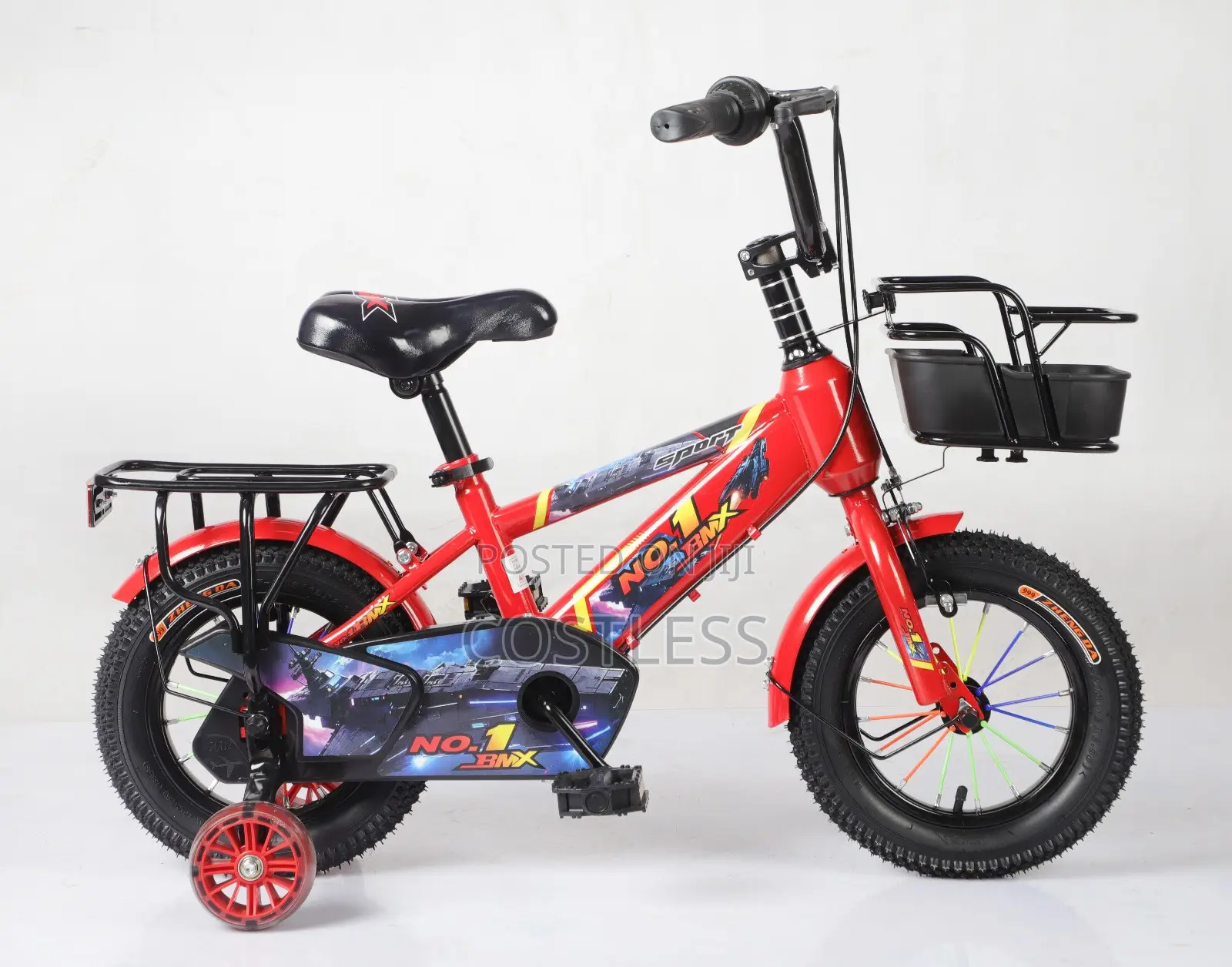 "No. 1 BMX" Style Sport Bicycle With Storage Basket, Training Wheels