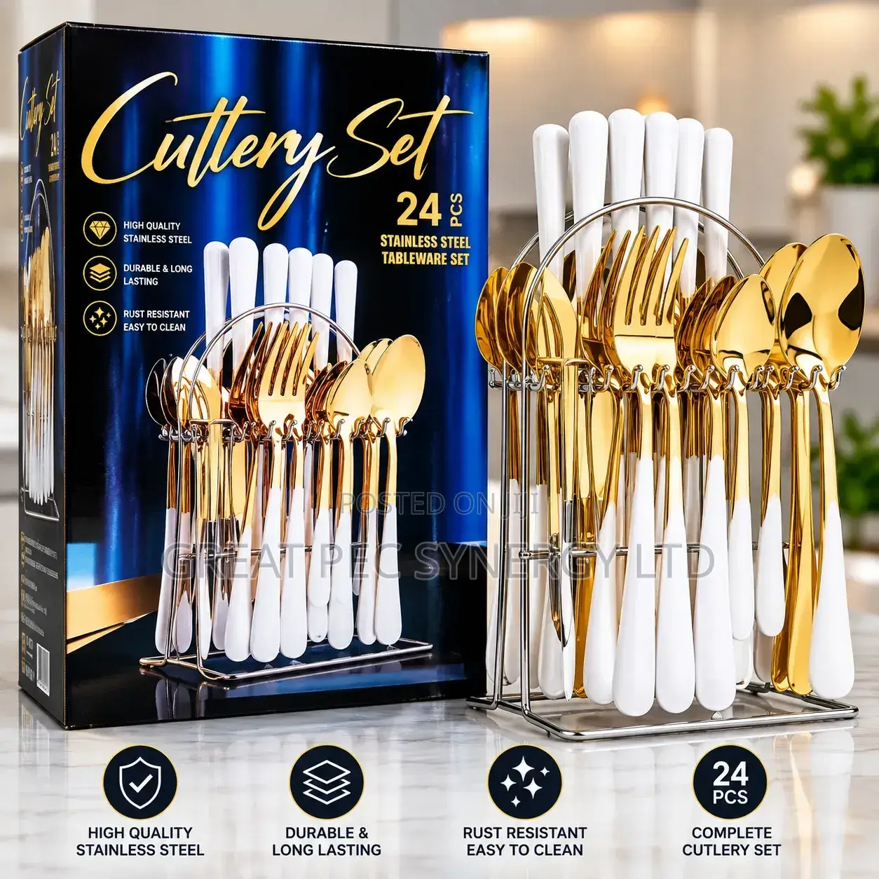 24 Pieces Cutlery Set - Gold and Silver
