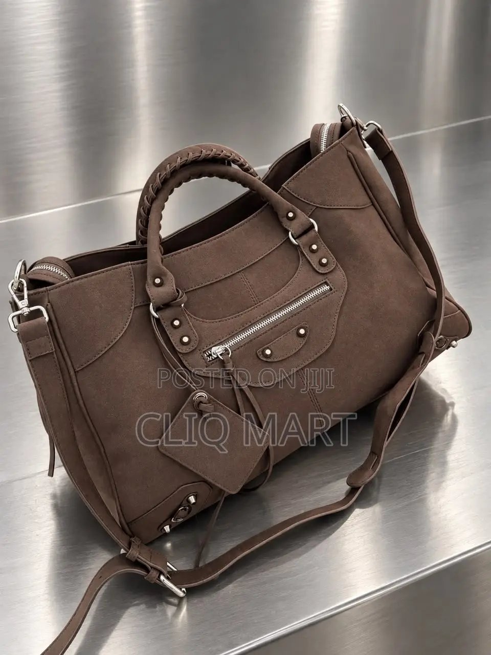 Designer Motorcycle Leather Tote Bag | Dark Brown