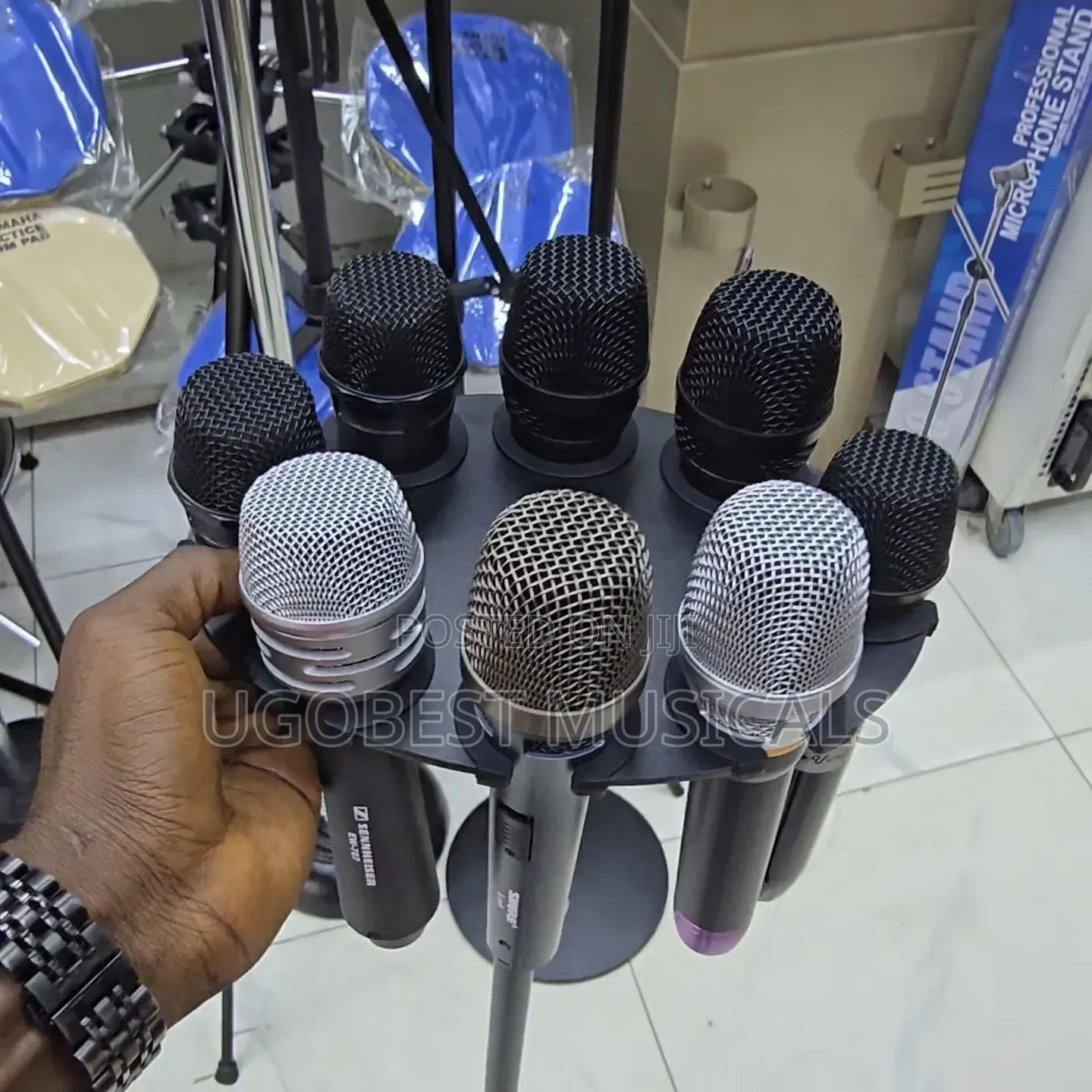 8-in-1 Multi Microphone Holder Tray With Adjustable Tripod Stand