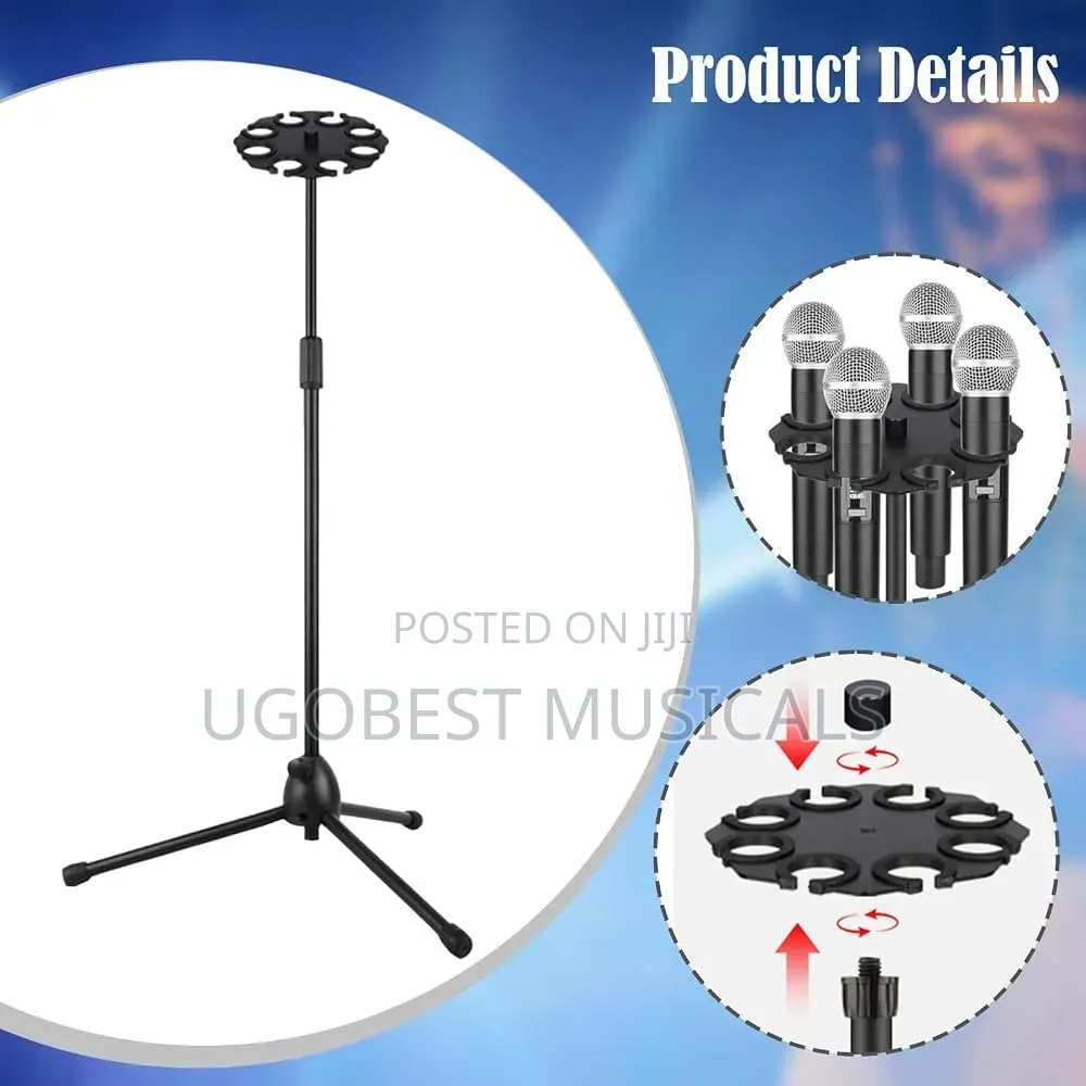 8-in-1 Multi Microphone Holder Tray With Adjustable Tripod Stand