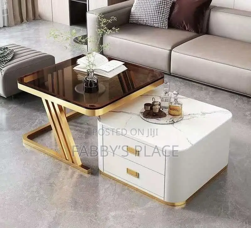 Real Marble Aesthetic Twin Center Table With Double Drawers