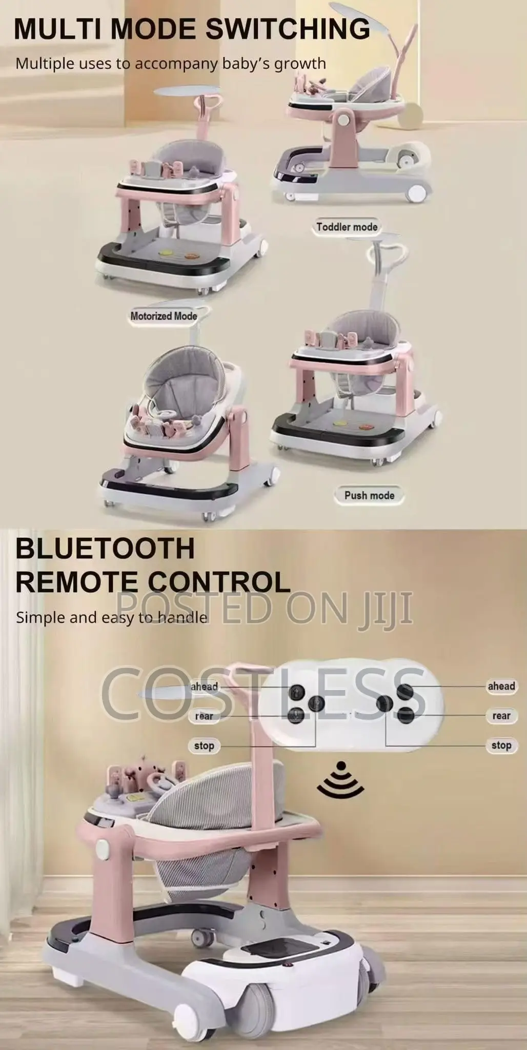 Electric Baby Walker With a Push Handle, Canopy, Footboard.