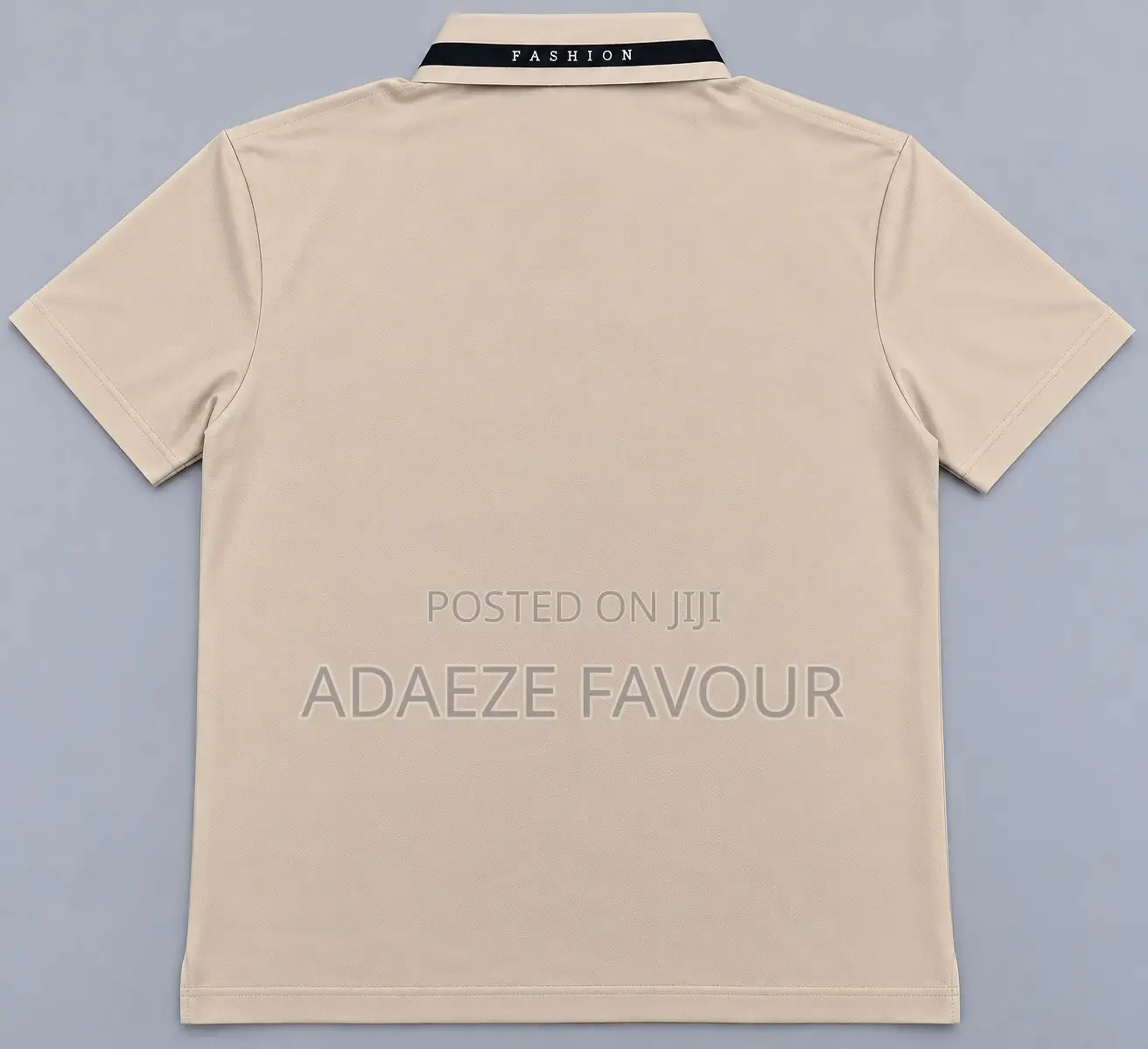 Men’s Beige Polo Shirt With Black Collar Detail and Gold Chest Logo