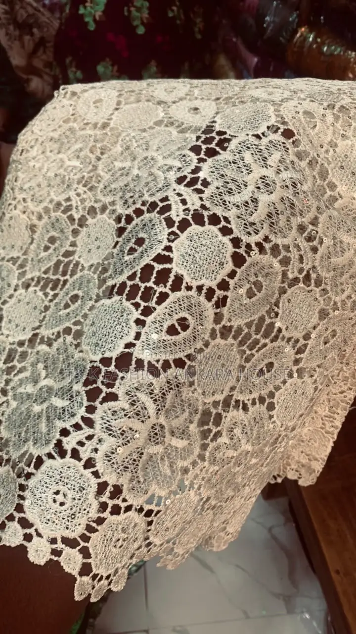 Cream Cord Lace Fabric With Sequin Details, 5 Yards