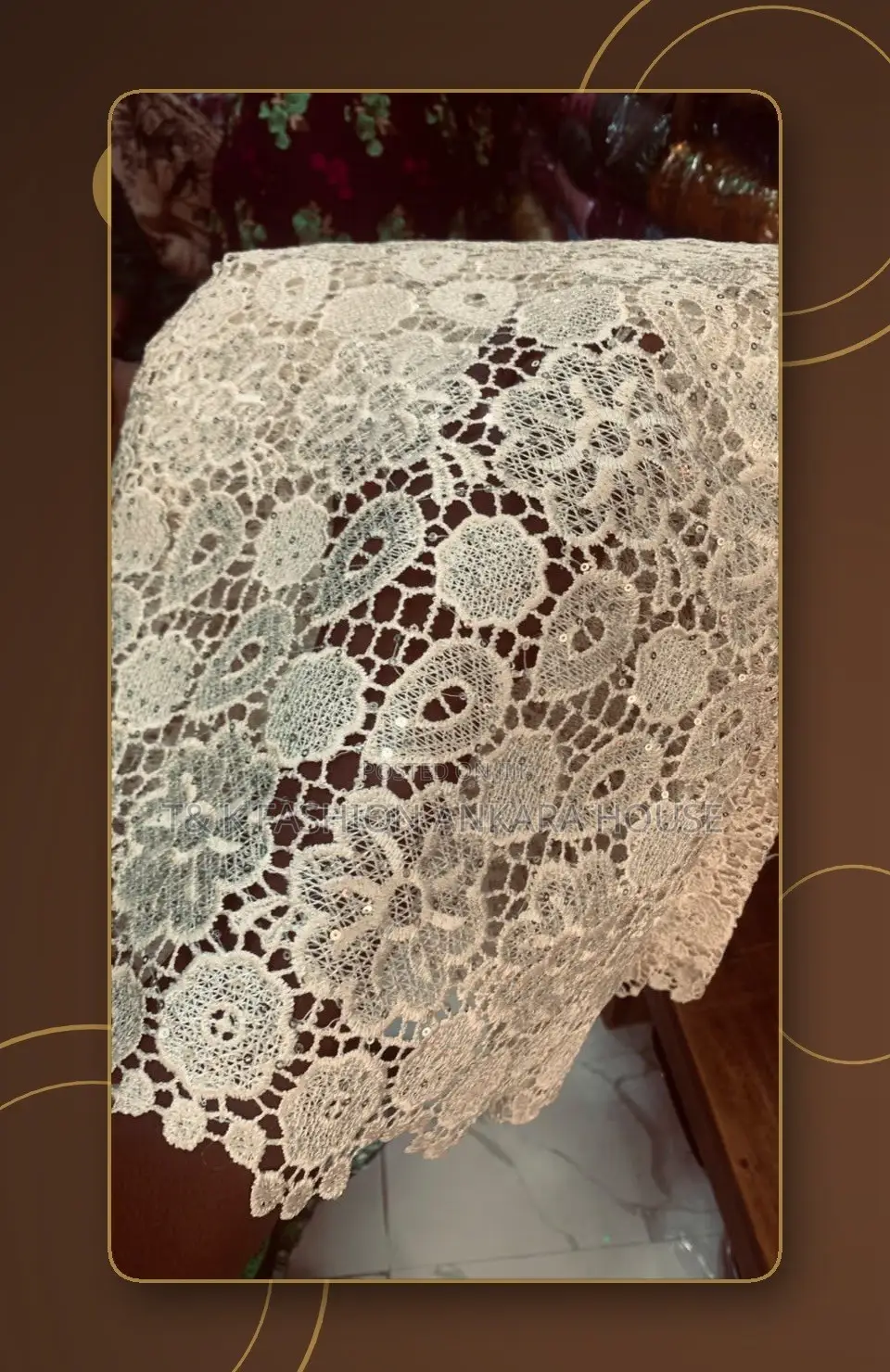 Cream Cord Lace Fabric With Sequin Details, 5 Yards