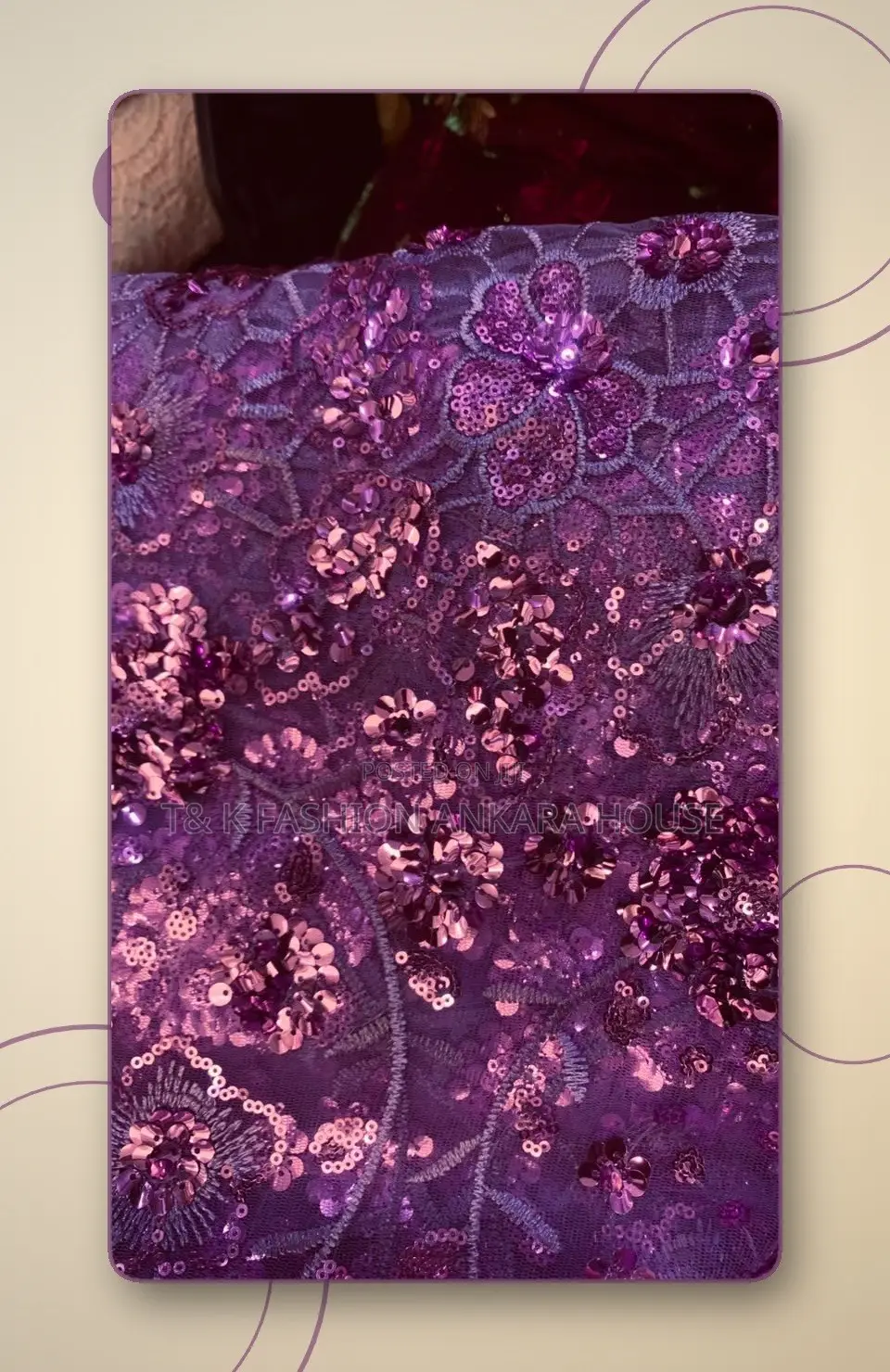 Purple Sequin Floral Embroidery Net Lace, [5] Yards