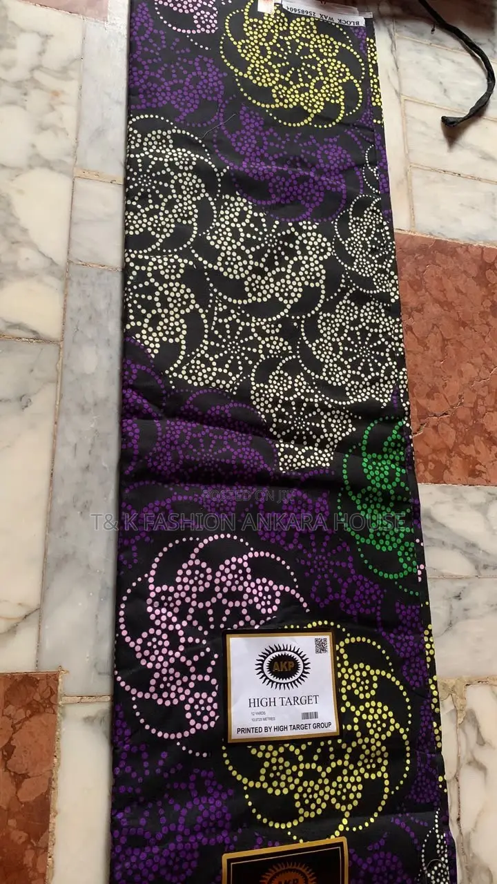 High Target Block Wax Ankara, 6Yards (Black, Purple & Yellow)