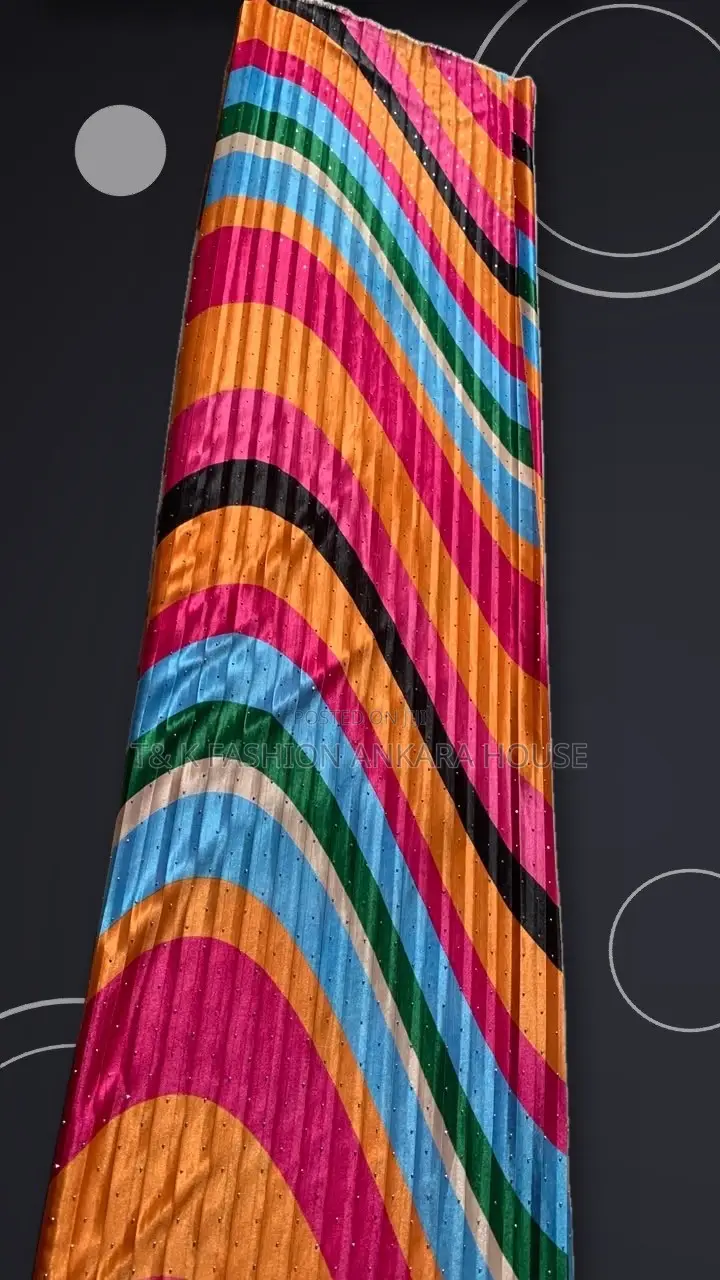 Pleated Multicolour Striped Fabric With Sparkle Studs