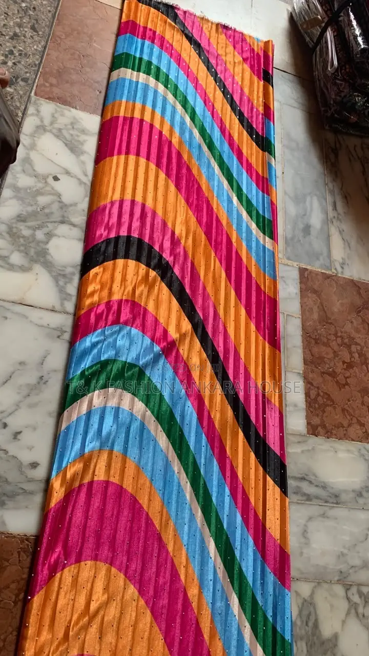Pleated Multicolour Striped Fabric With Sparkle Studs