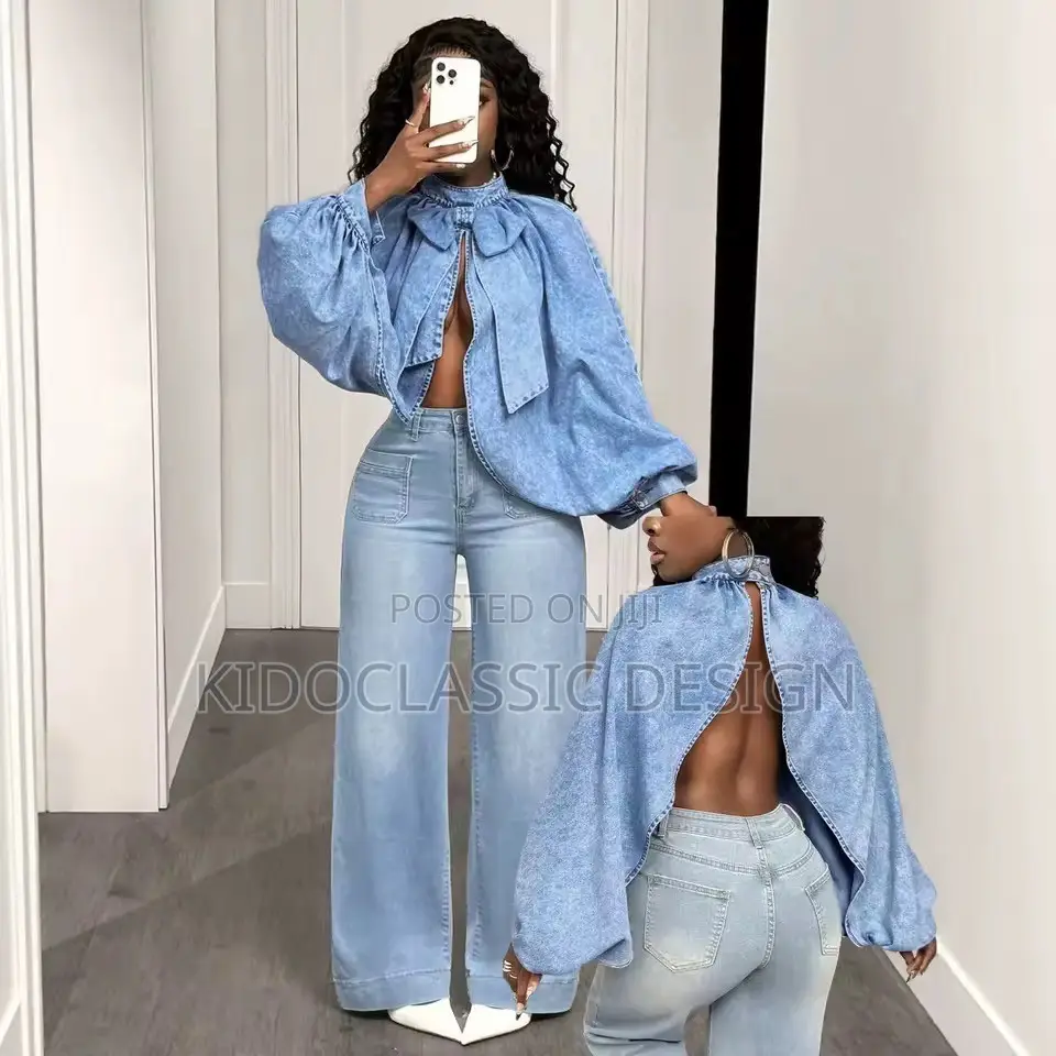 Women’s Bow Tie Sleeve Jeans Tops