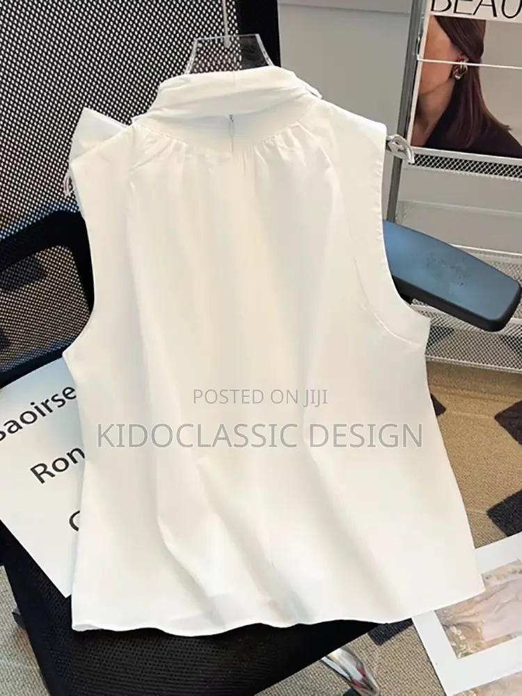 Women’s White Bow Tie Neck Top