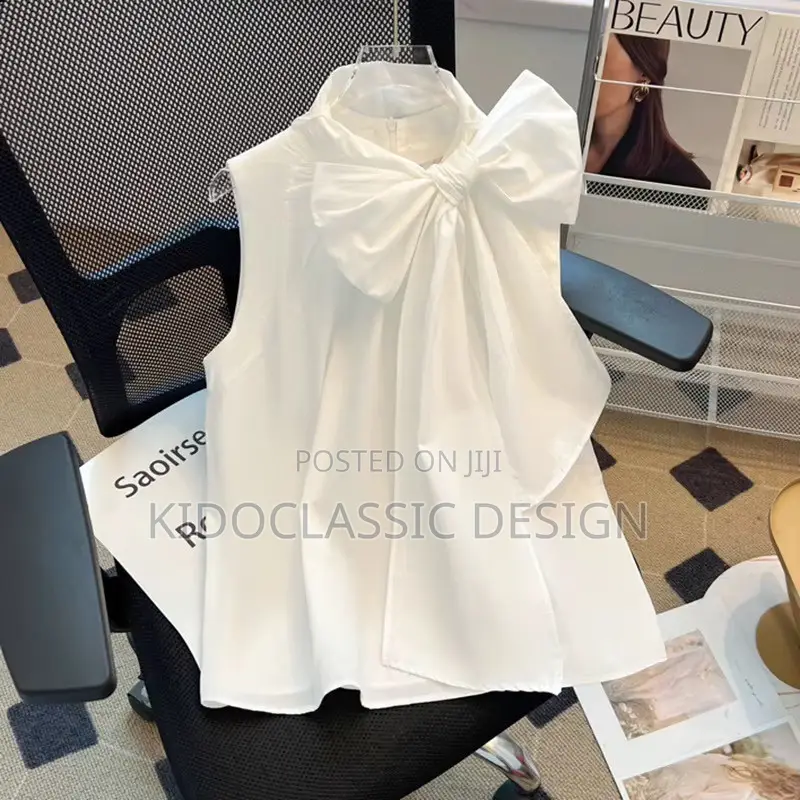Women’s White Bow Tie Neck Top