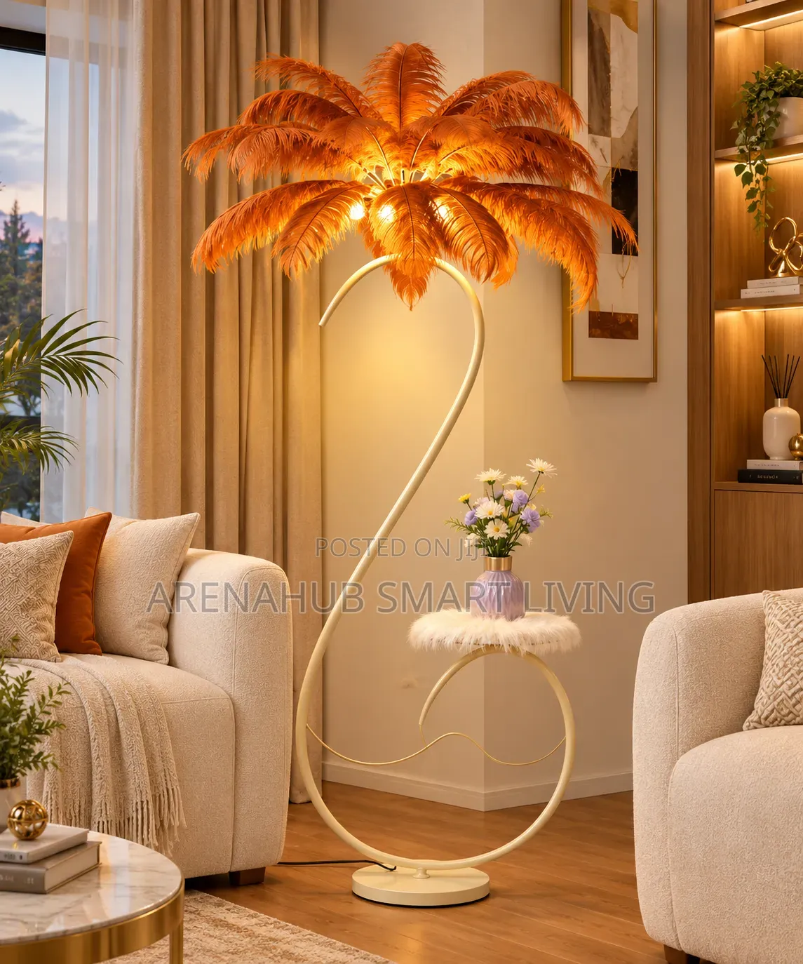 Feather Floor Lamp Corner Design by Sofa in Living Room Artistic