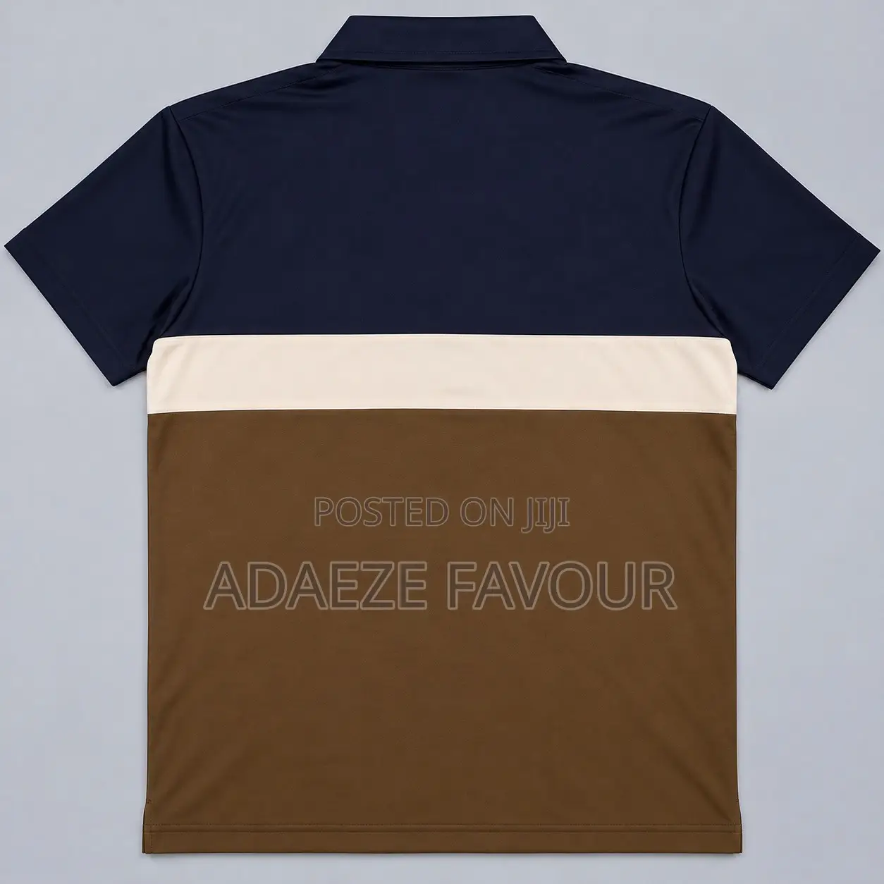 Men’s Navy Blue, Cream and Brown Colour-Block Short Sleeve Polo Shirt