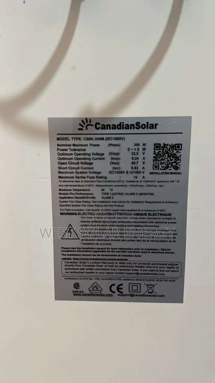 300W 72Cells Canadian Mono Panel