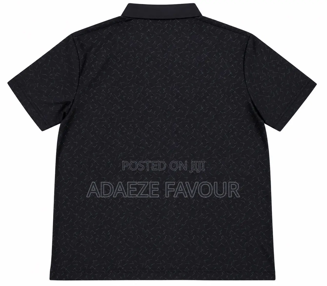Men’s Black Patterned Short-Sleeve Polo Shirt With Button Collar
