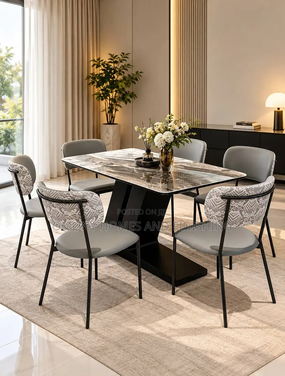 6-Seater Marble-Top Dining Set