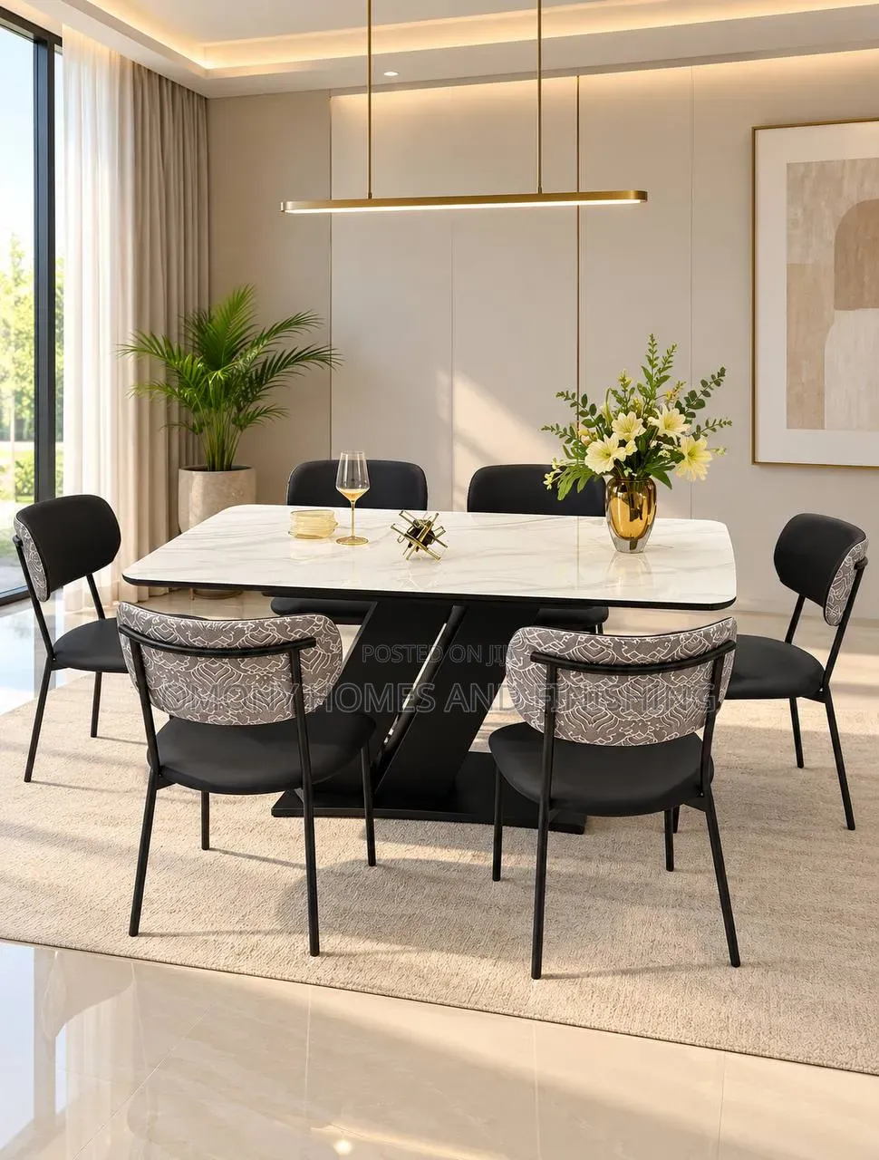 6-Seater Marble-Top Dining Set