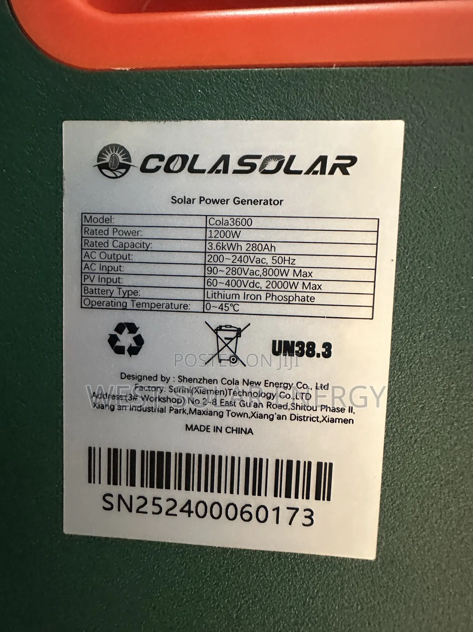 3.6Kwh Cola-Solar Power Generator