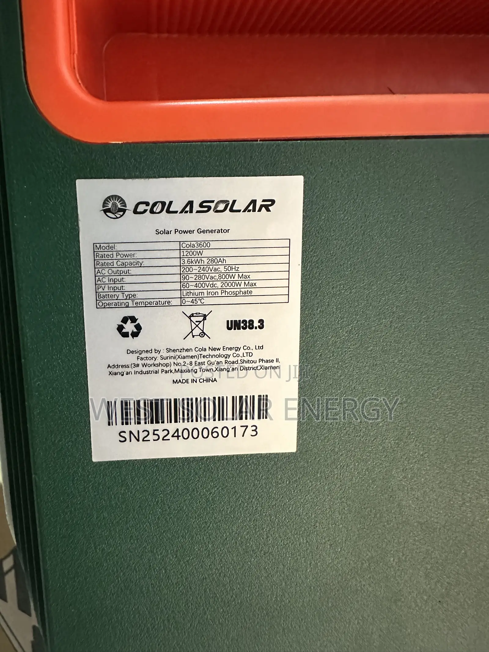 3.6kwh 280Ah Colar-Solar Power Generator
