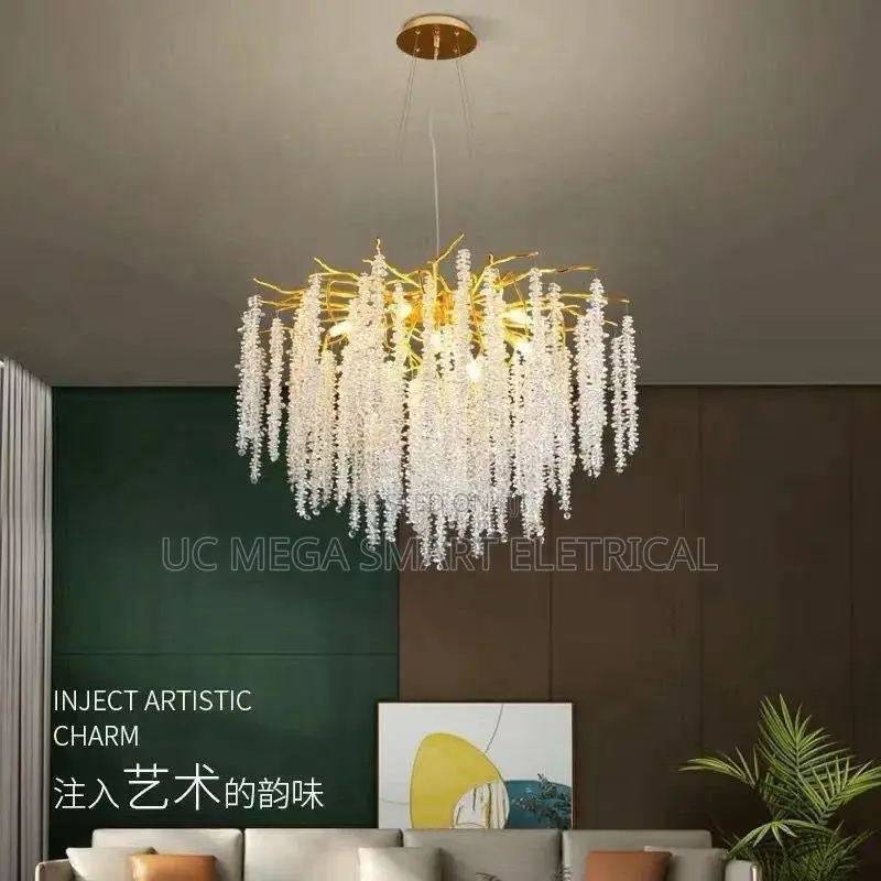 Gold Branch Crystal Chandelier, Luxury Wisteria Crystal Pendant Light