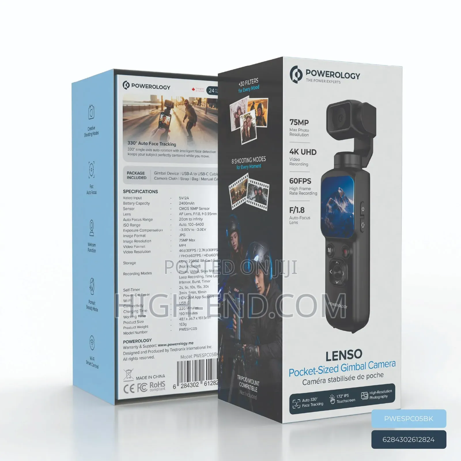 Powerology Lenso Pocket Sized Black Gimbal Camera (PWESPC05BK)