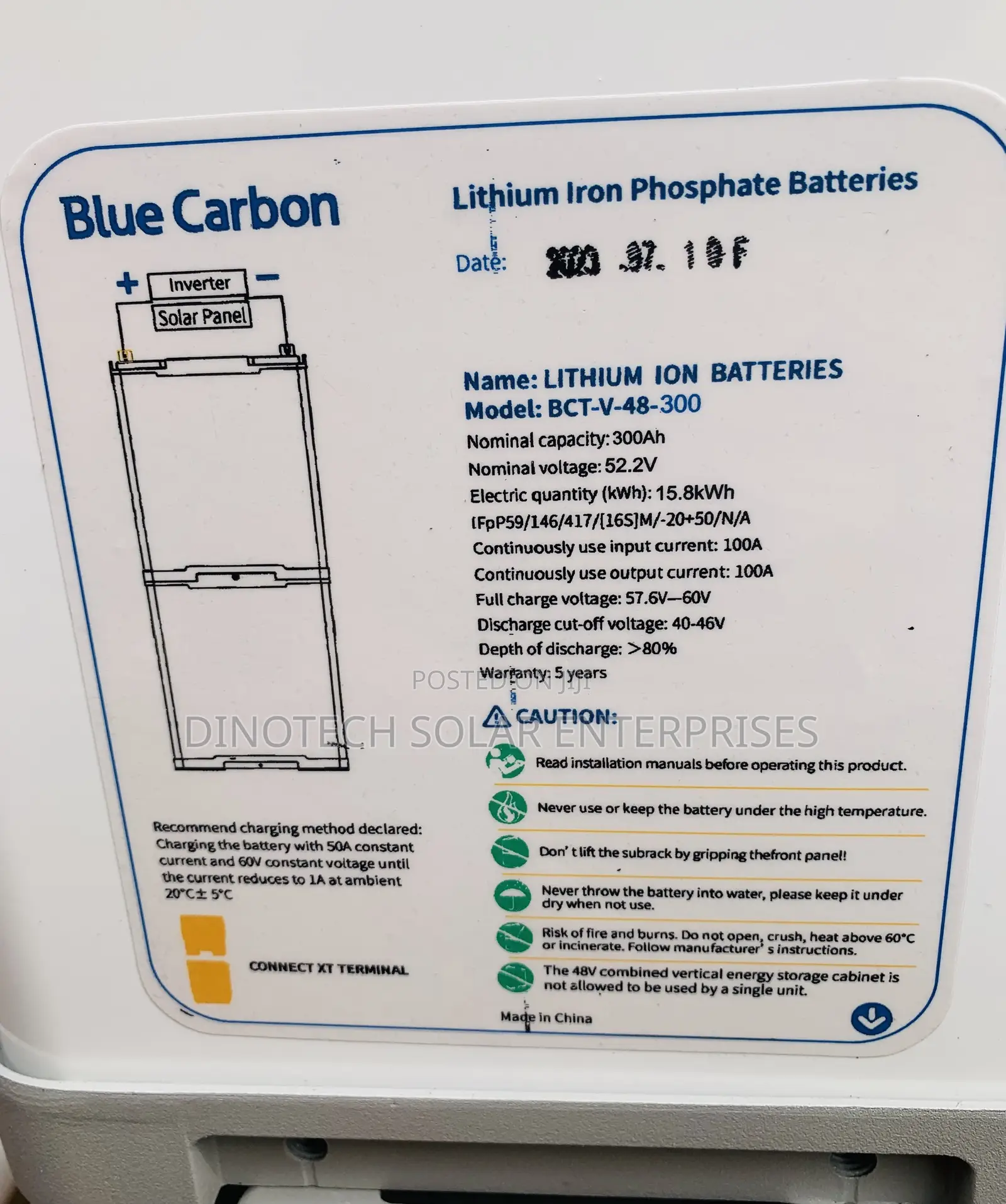 Blue Carbon Lithium Battery 15kwh 48v