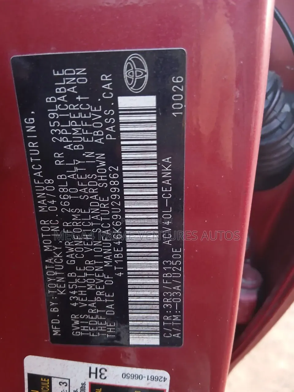 Toyota Camry LE 4dr Sedan (2.4L 4cyl 5A) 2008 Red
