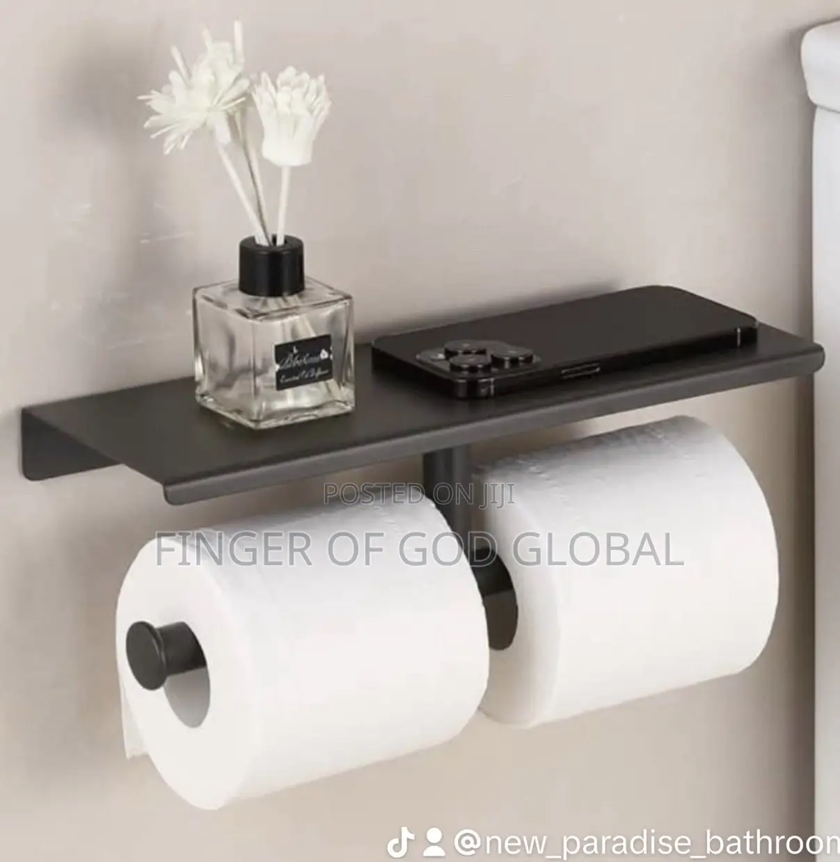 Black Double Toilet Paper Holder With Shelf