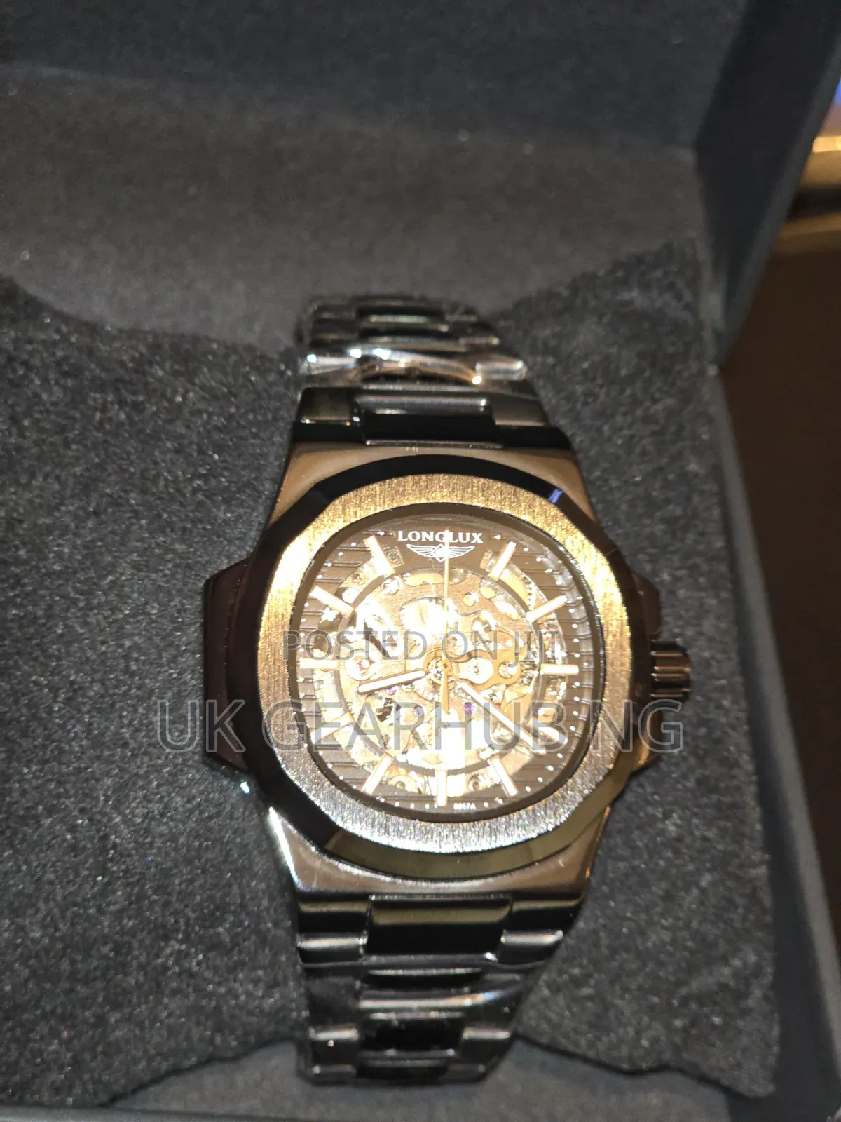 LONGLUX Men's Black Skeleton Wristwatch – Luxury Statement Design