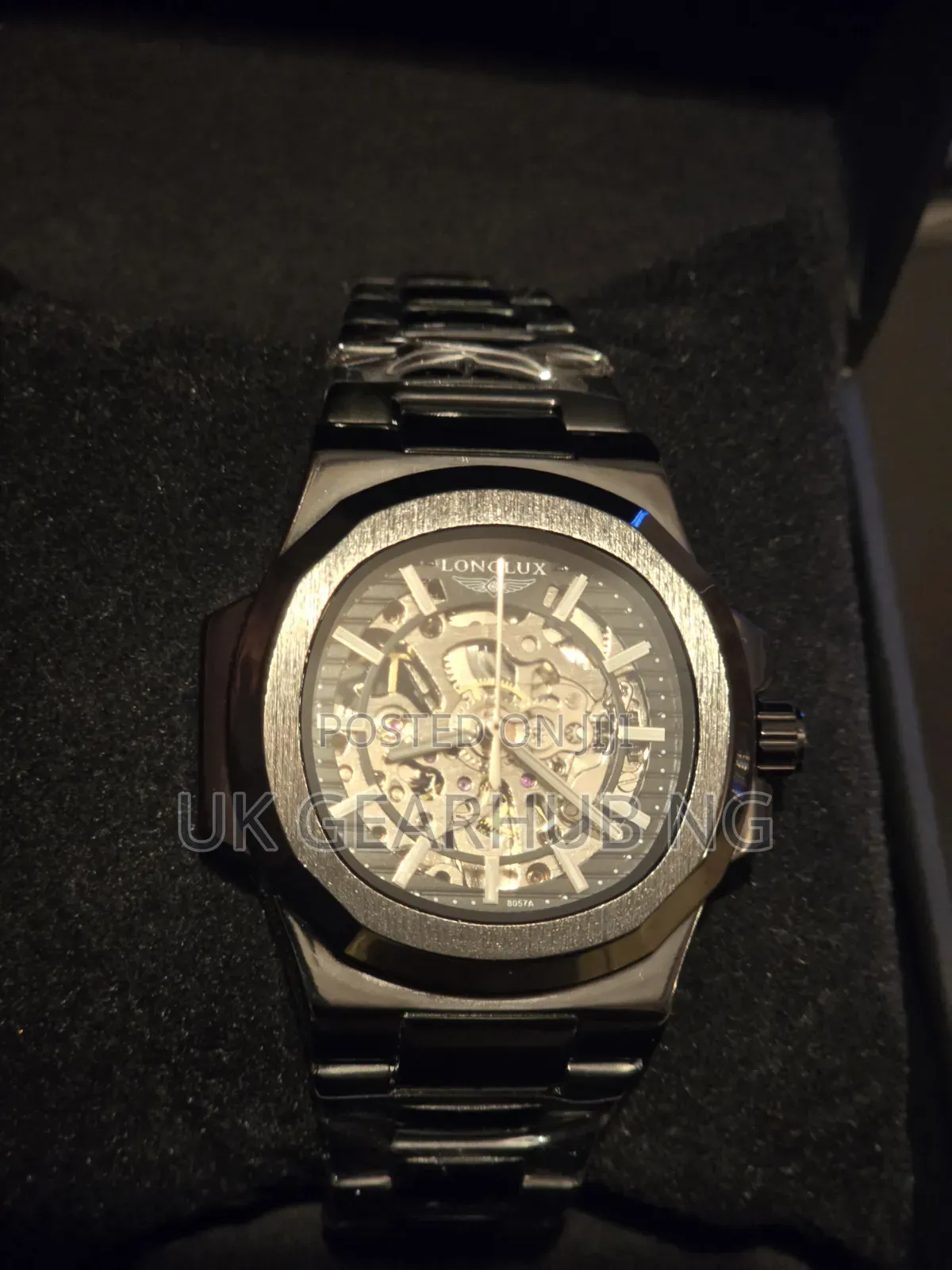 LONGLUX Men's Black Skeleton Wristwatch – Luxury Statement Design