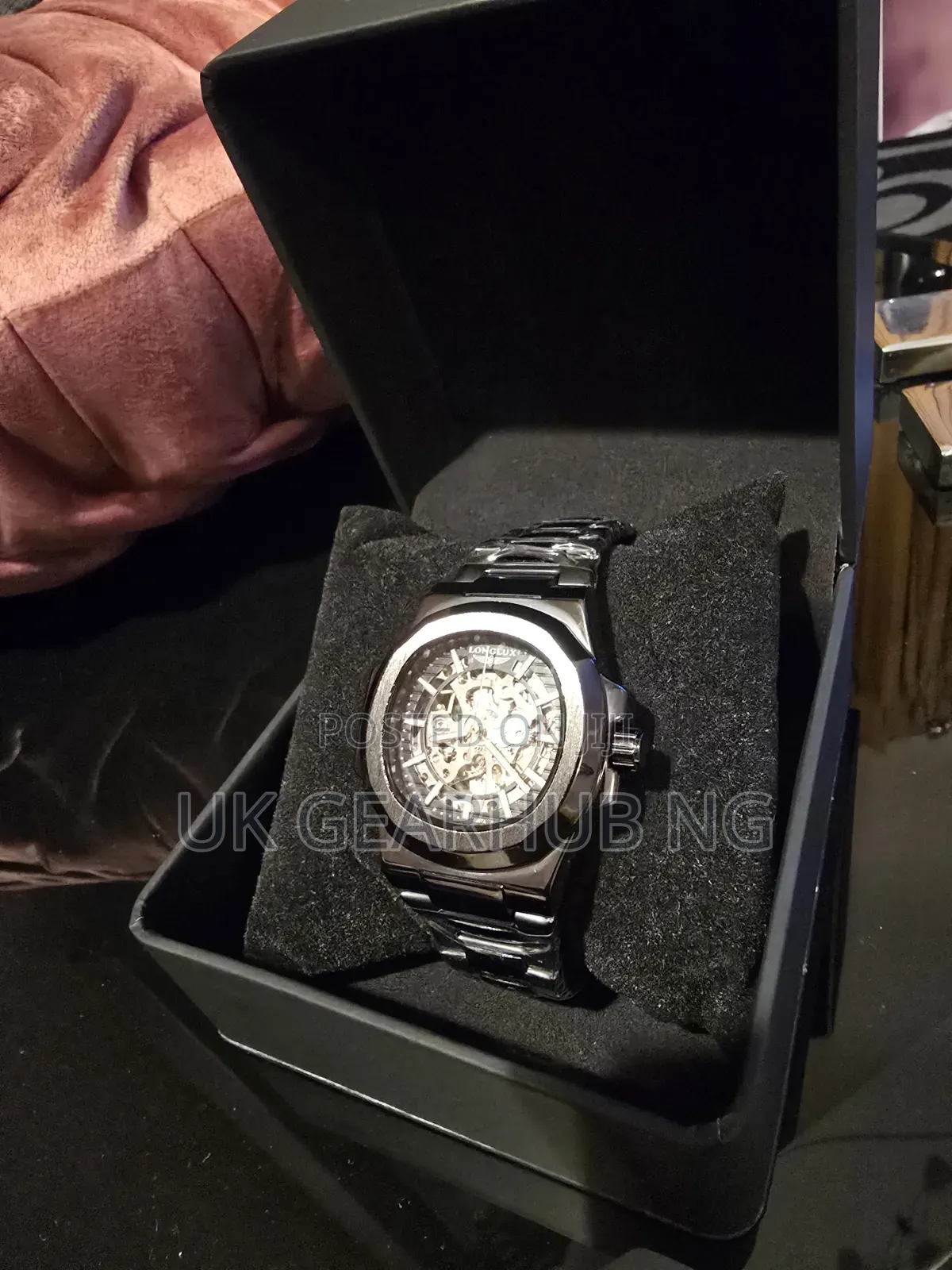 LONGLUX Men's Black Skeleton Wristwatch – Luxury Statement Design