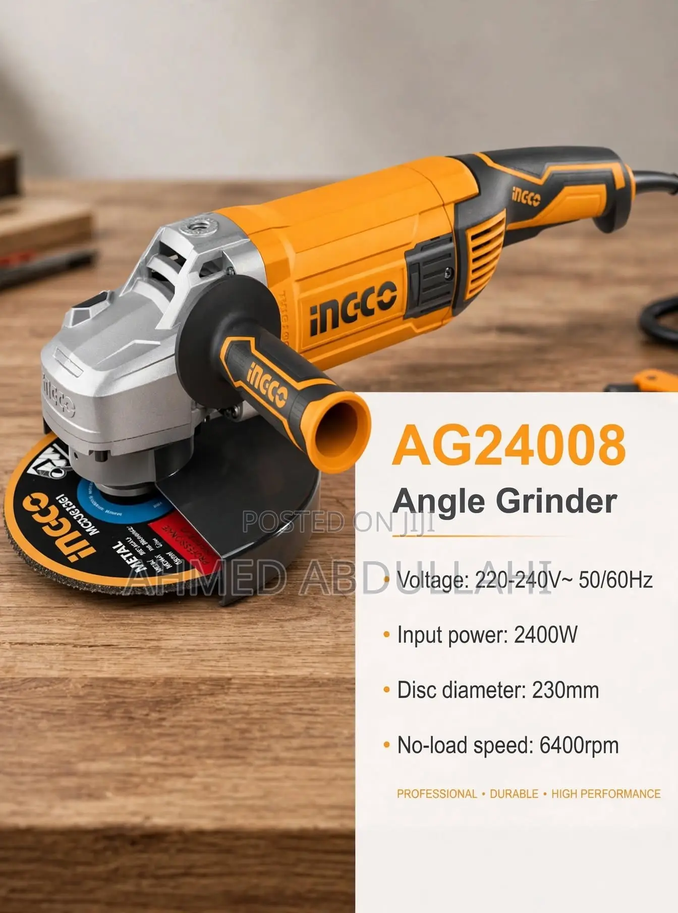 Ingco 2400w Angle Grinder 230mm (9") - Ag24008 - Industrial