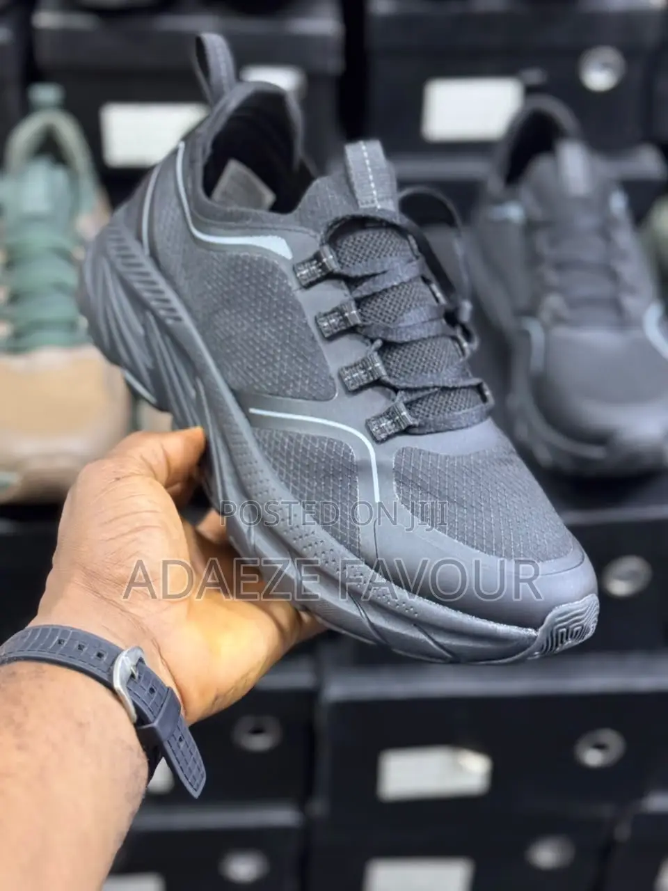Men’s Olive Green and Grey Mesh Lace-Up Sneakers With Chunky Sole