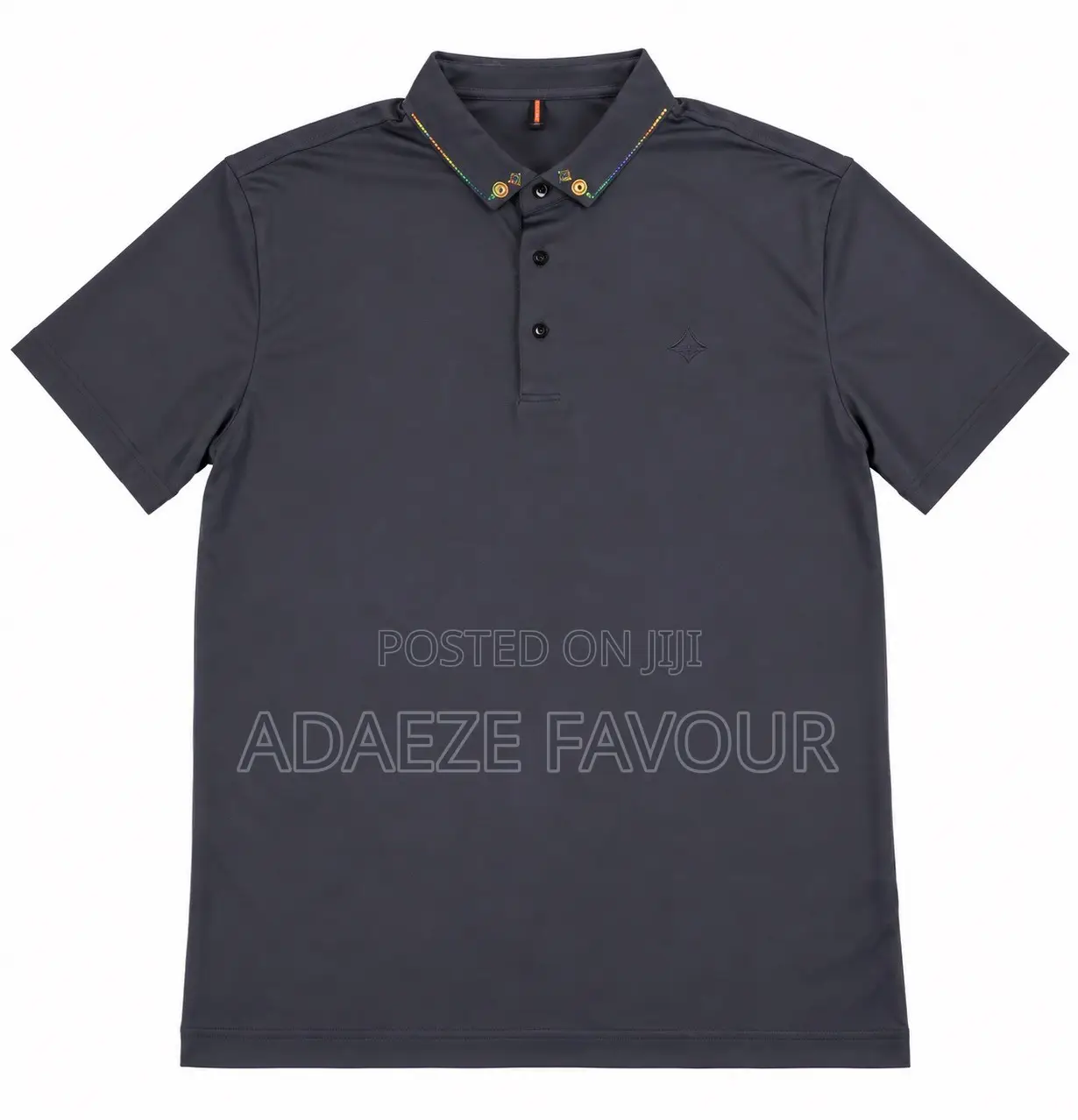 Men’s Grey Polo Shirt With Collar Neck and Decorative Buttons