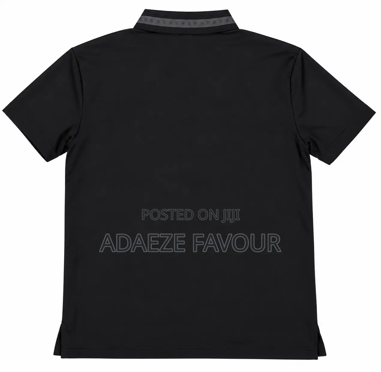 Men’s Black Polo Shirt With Patterned Collar and Metallic Logo