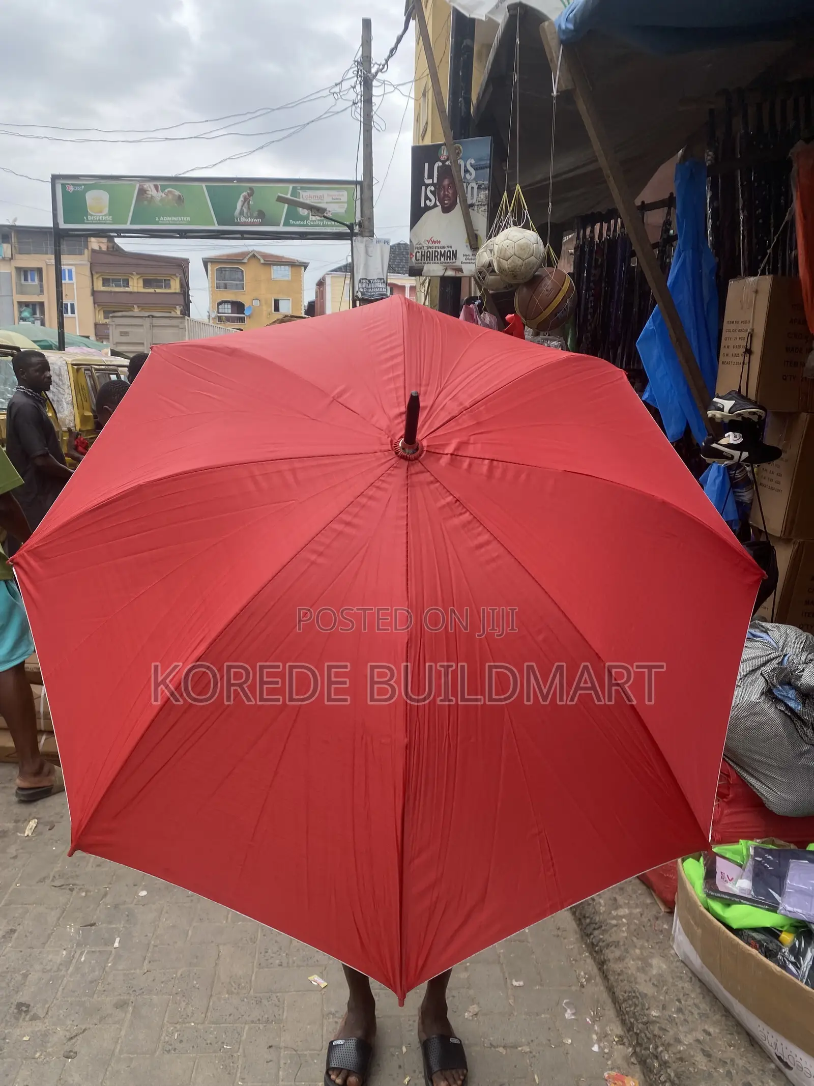 Large Bright Red Rain and Sun Umbrella