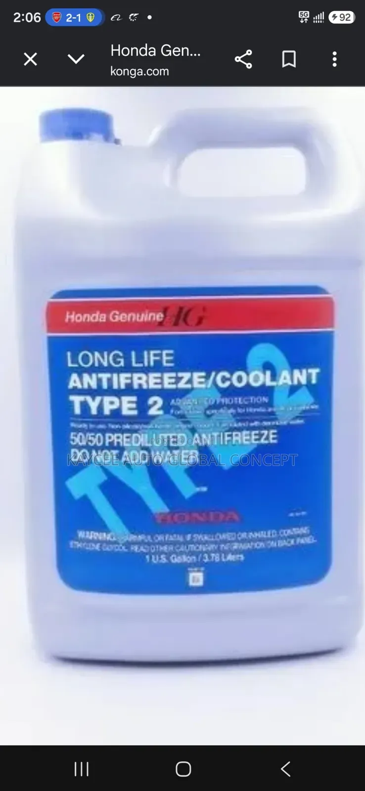 Original Coolant for All Honda and Acura Cars and Suvs