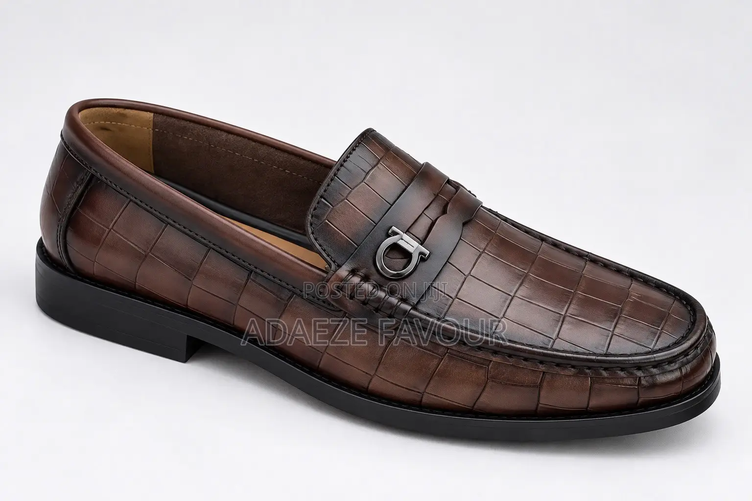 Men’s Luxury Brown Leather Loafers With Metal Buckle