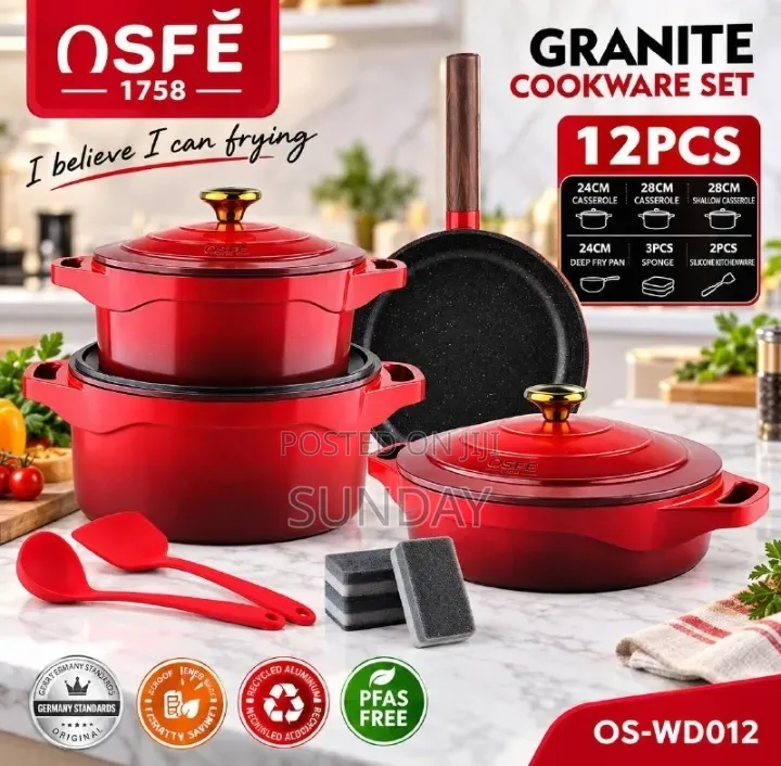 OSFE 1758 RED 12Pcs Granite Cookware