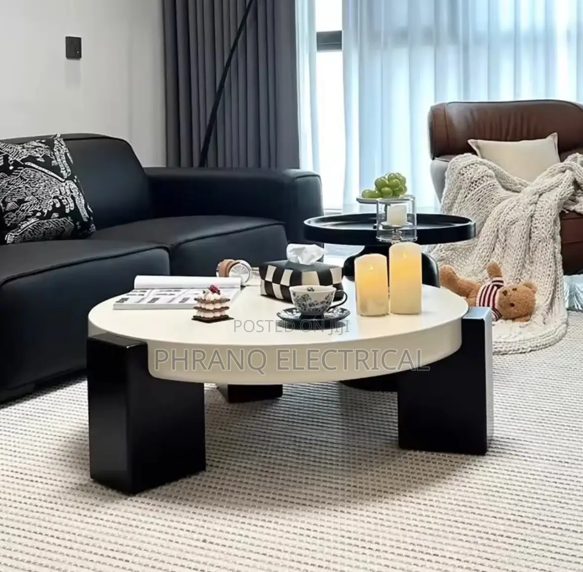 Black and White Round Coffee Table Living Room