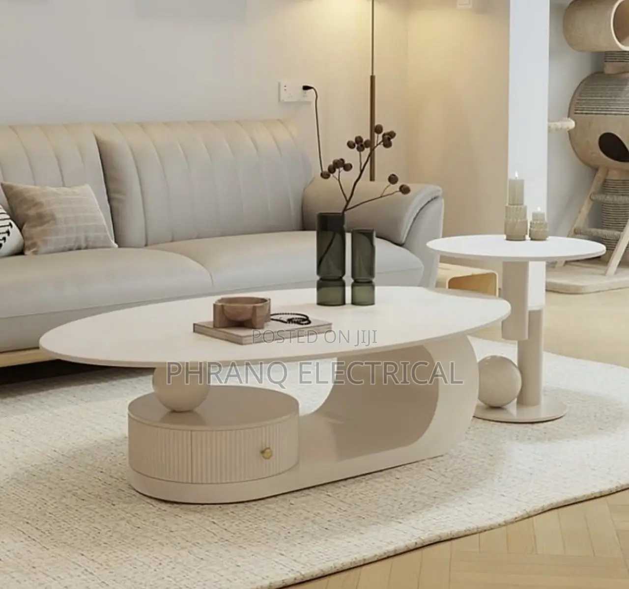 Cream Rock Slab Coffee Table Oval Household