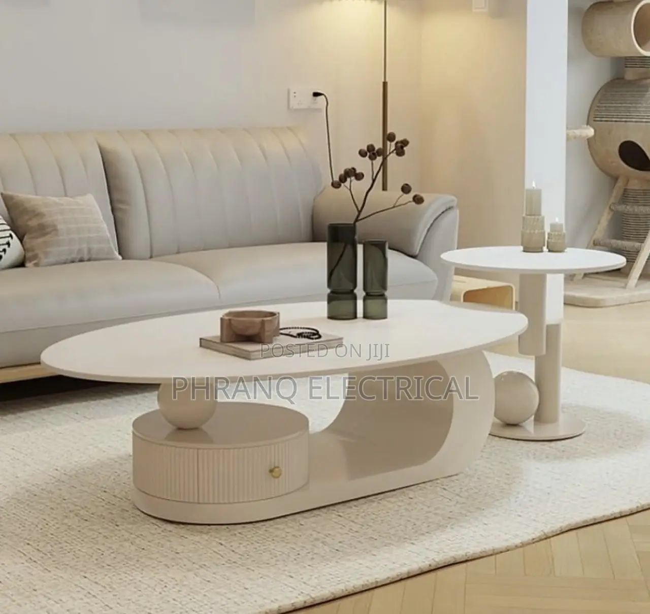 Cream Rock Slab Coffee Table Oval Household