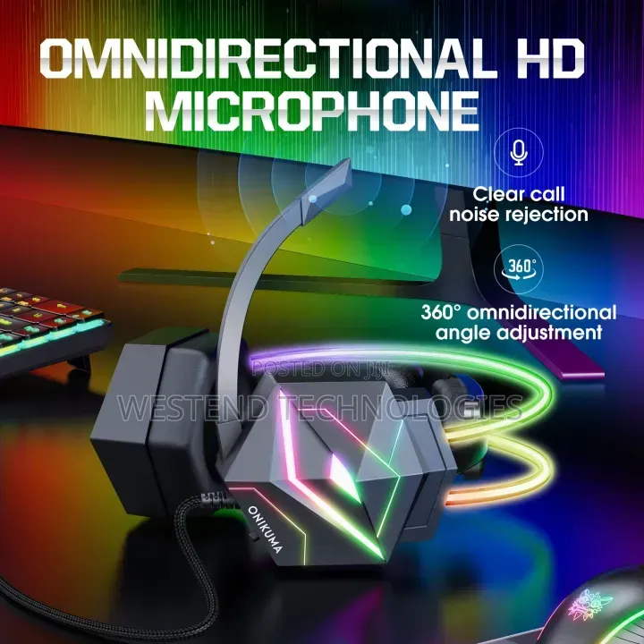 ONIKUMA X20 Gaming Headset Wit RGB Light & Bass Surround for PS5 Phone