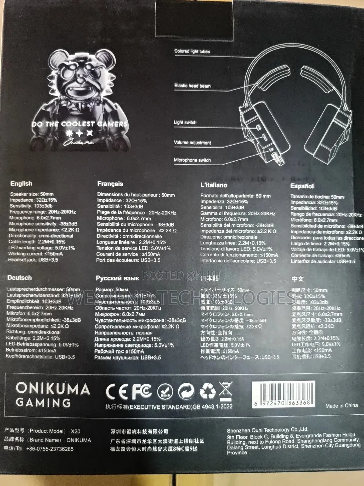 ONIKUMA X20 Gaming Headset Wit RGB Light & Bass Surround for PS5 Phone