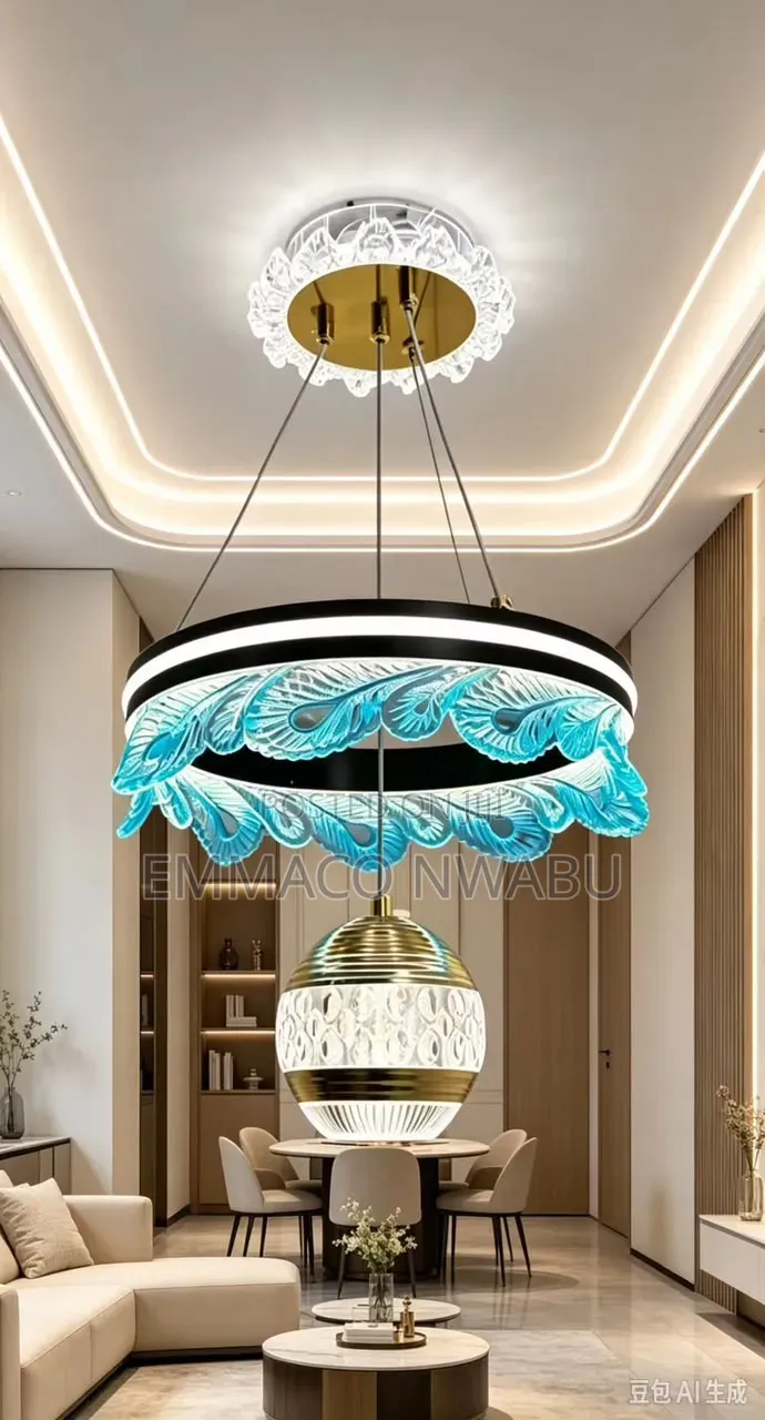 Luxury Crystal Blue Wave Ring Pendant Chandelier