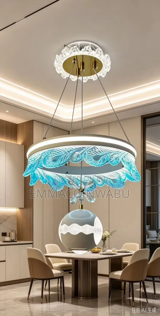 Luxury Crystal Blue Wave Ring Pendant Chandelier