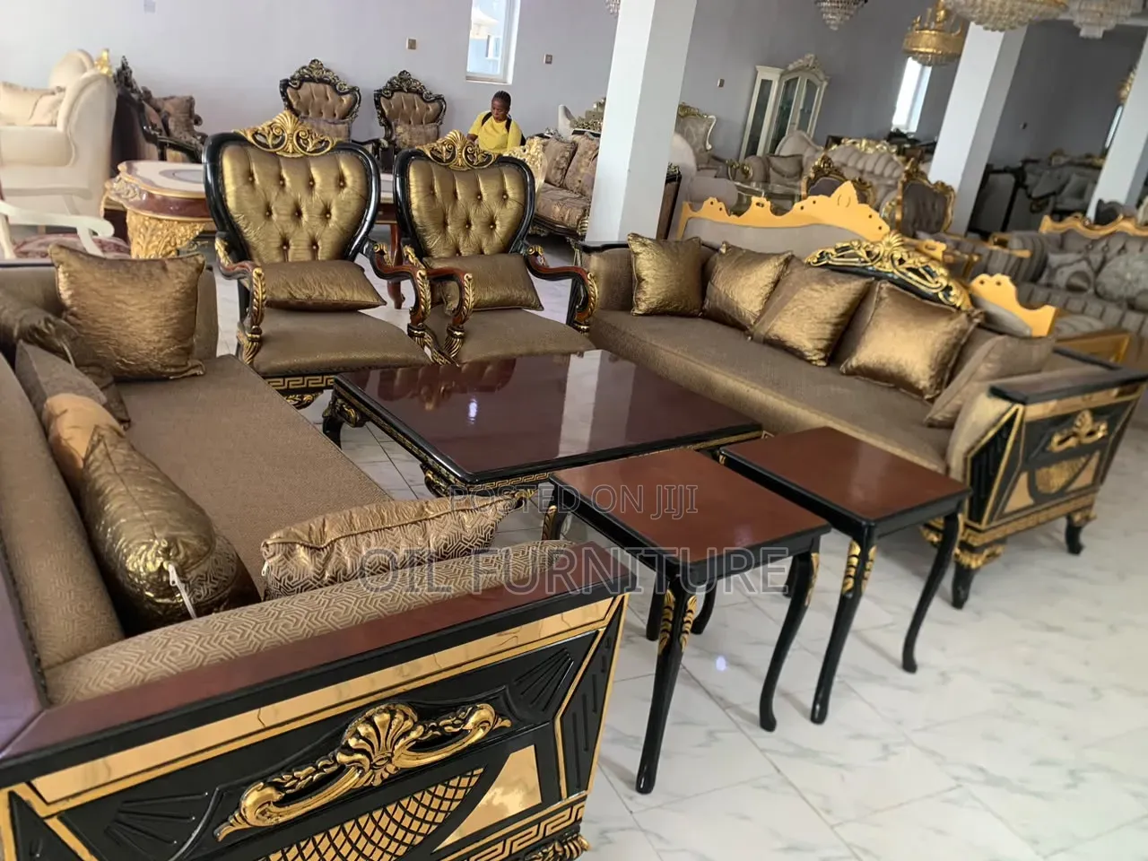 ​Premium Royal Palace Velvet Sofa Set With Center Table and Side Stool